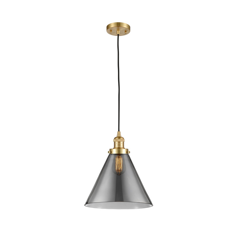 Luminaire suspendu conique à 1 lumière Westbrook, Ampoule non incluse, Plaqué couleur fumée, Or satiné