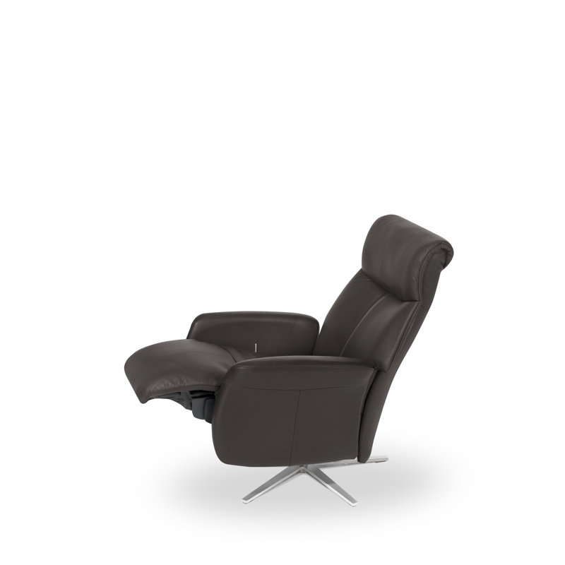 Mcclinton 74cm Wide Genuine Leather Swivel, Anthracite-Dark Grey