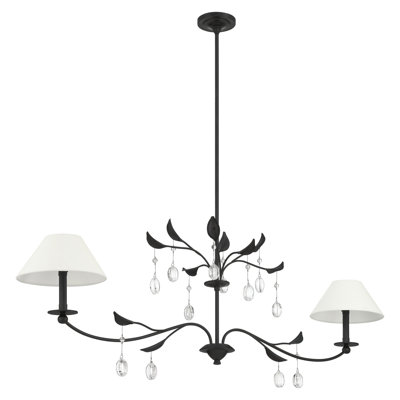 Waynesville 56-inch 2-light Textured Black Linear Chandelier with Clear Glass Drops and White Linen Shades