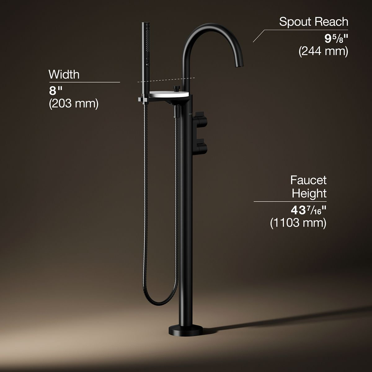 Components Freestanding Bath Filler Trim, Matte Black, Knob Handle