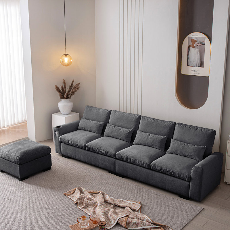 Chenille 114,5 po avec canapé réversible, porte-gobelet et coussins gris foncé et fabrication solide, Gris foncé