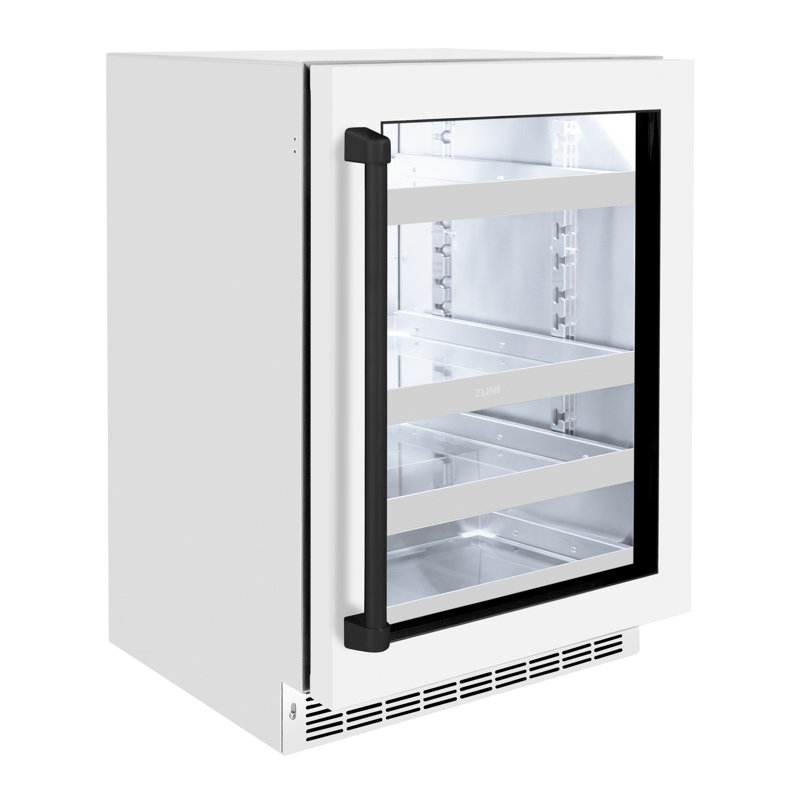 ZLINE Autograph Edition 24 in. Touchstone Beverage Fridge W/ White Matte Glass Door & Matte Black Handle (RBSOZ-WM-24-MB)