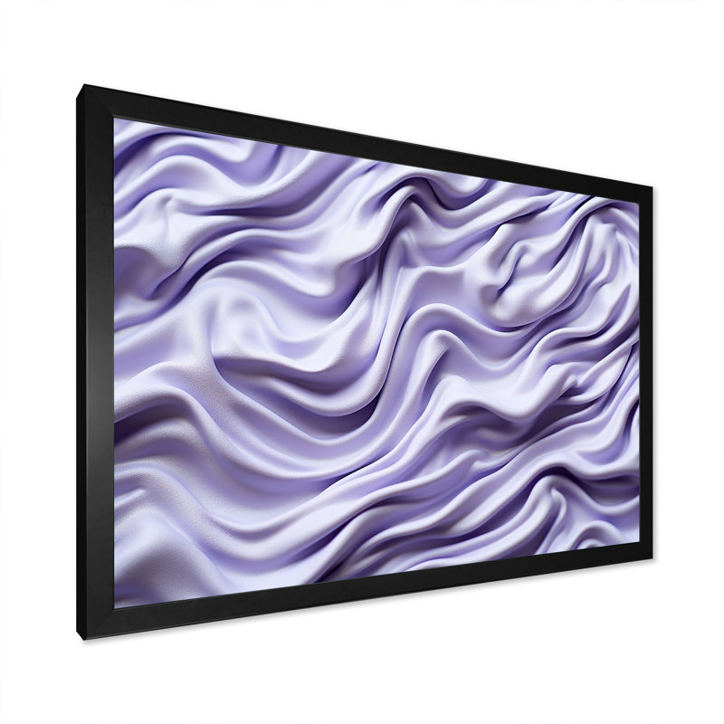 «Whie and Mauve Fab Waves II», art mural géométrique, H 12 po x l 20 po x P 1 po, Cadre d'angle fermé noir
