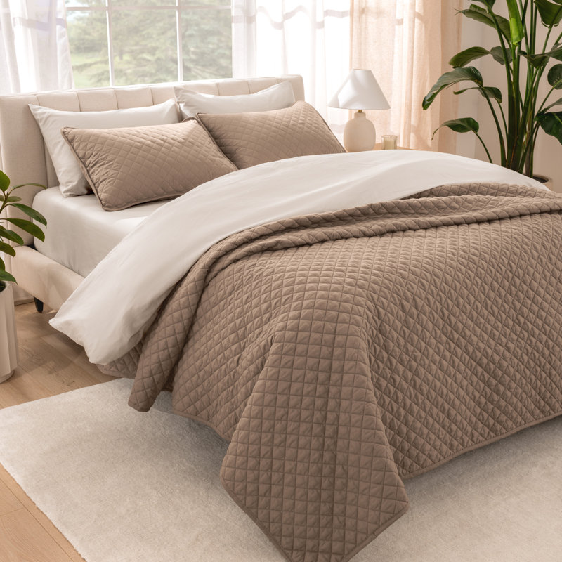Ensemble de couvre-lit moderne et contemporain en microfibre 3 pièces , Taupe