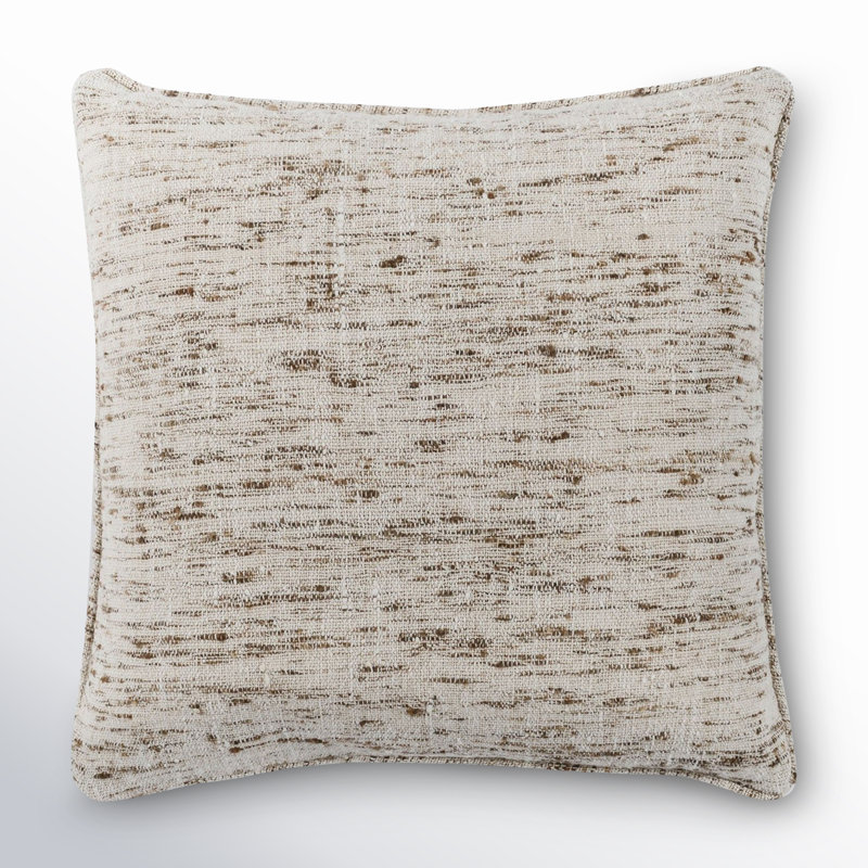 Tali Cream and Brown Cotton Linen Square Throw Pillow
