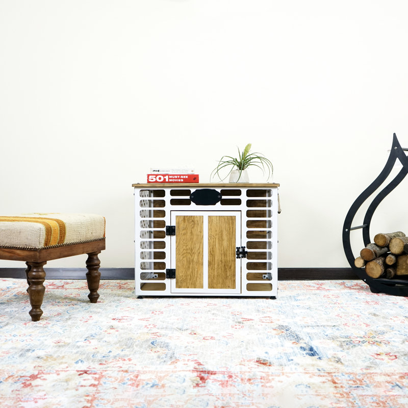 Ellsinore Pet Cage Dog House, White/Brown, 90cm H x 72cm W x 68cm D