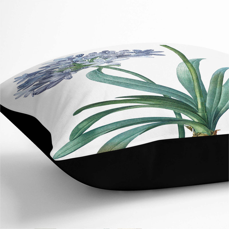 Lily of the Nile by Pierre-Joseph Redoute Cushion with Filling, 55cm H x 55cm W x 20cm D, Black