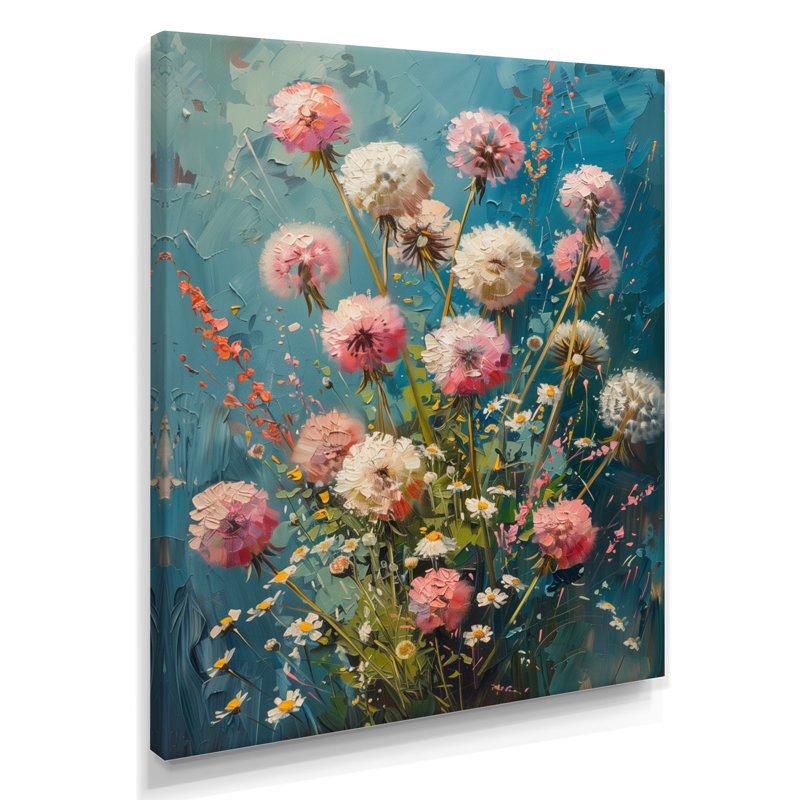 Été rose bleu pissenlit Dream I - Pissenlit, art mural, salon, Toile tendue, H 44 po x l 34 po x P 1,5 po