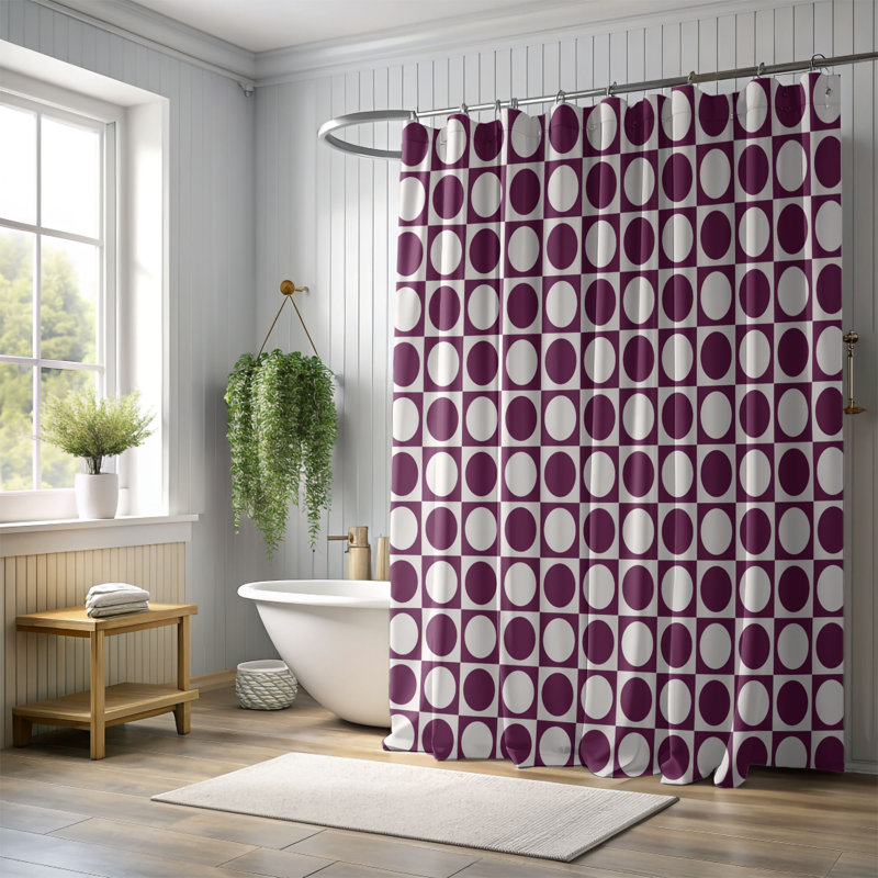 Rideaux de douche mauves - cercles mauves, H 74 po x l 71 po