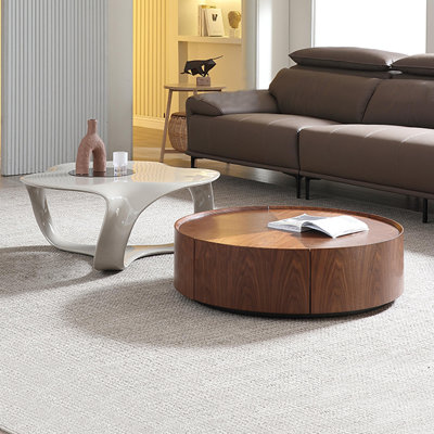 Italian Minimalist Walnut Wood Coffee Table Combo
