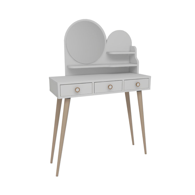 Elegant Make-Up Table with Mirror, White, 51.4 x 29.1 x 13.8 inches | 100% Melamine Coated Particle Board, Thickness: 0.7 inches | Beechwood Legs | Modern Design for Stylish Dressing Areas & Beauty Rooms