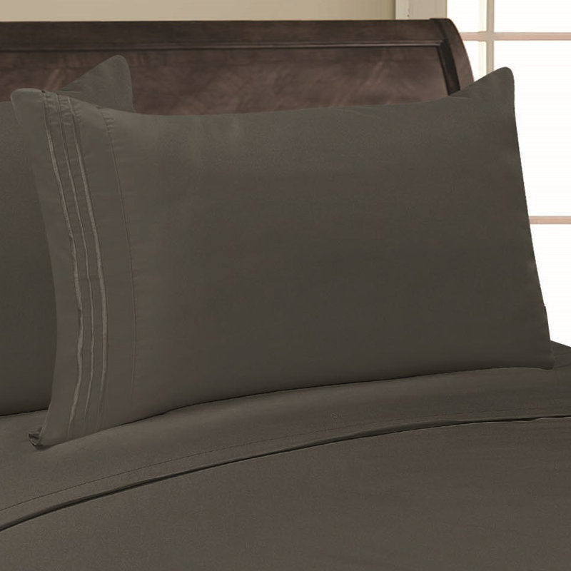  Embossed Stripe Brushed Microfiber Pillowcase Set, Gray, Full/Queen Pillowcase