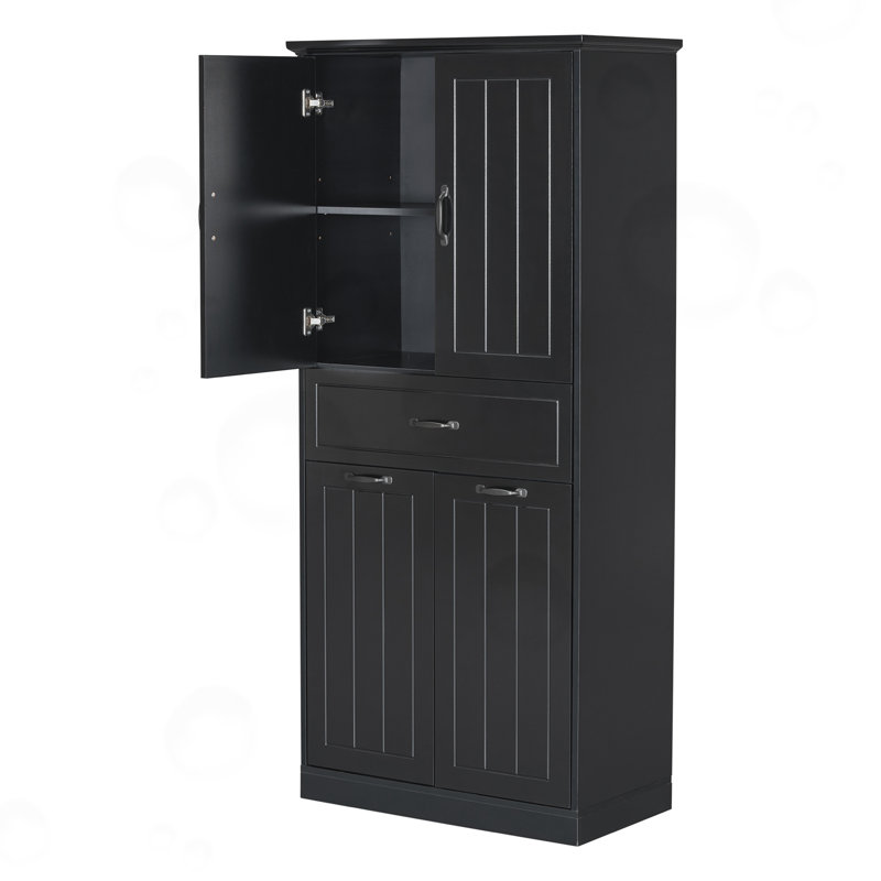 Armoire de rangement pour salle de bain avec 2 paniers à linge intégrés, Noir