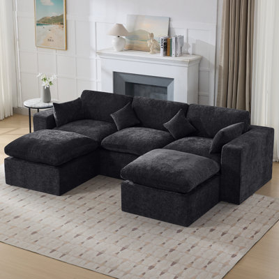 Compression Sectional Couch with 2 Ottomans