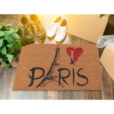 Sheltered Coconut Door Mat Printed Paris Eiffel 24x16 Natural