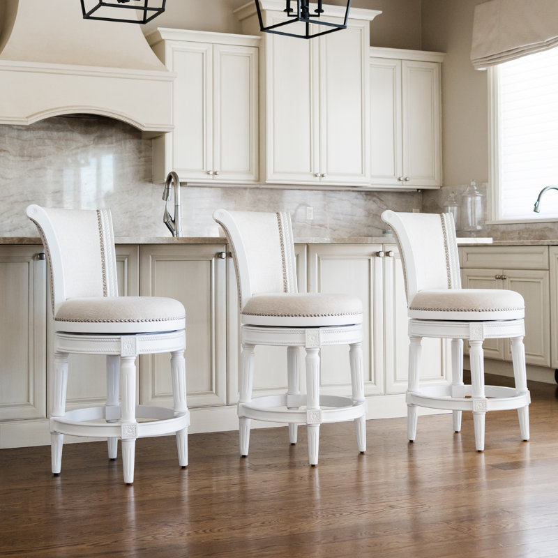 Maven Lane Pullman Stool with Fabric Upholstery, Counter Stool (26" Seat Height), Alabaster White, Single