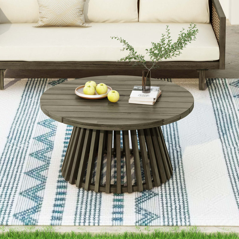Stylish Acacia Wood Coffee Table with Easy Assembly, Gray