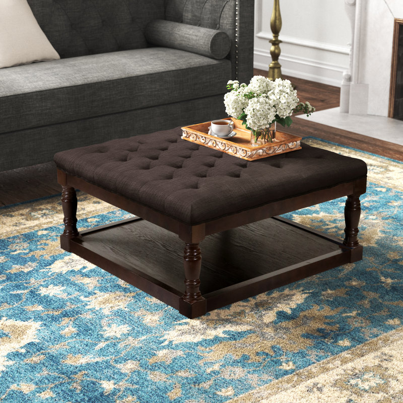 Fontanet 34" Wide Tufted Square Cocktail Ottoman/Coffee Table, Brown/Chocolate Brown