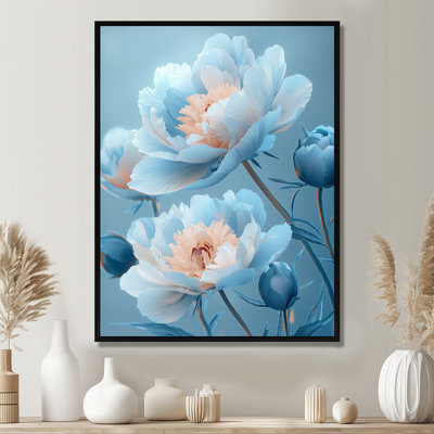 «Blue Velvet Peony Blooms I», art mural pivoines