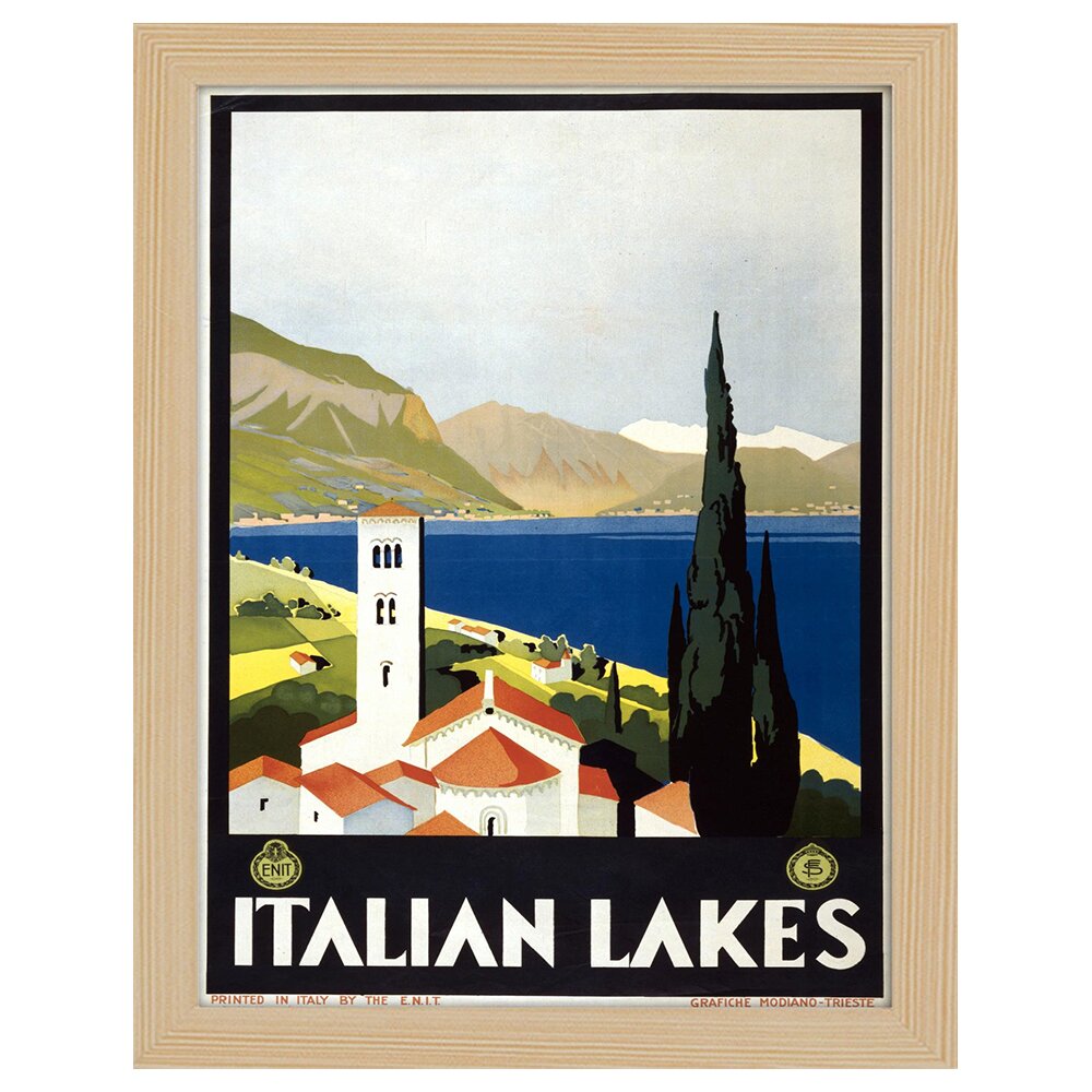 Leinwandbild Vintage Tourist Poster Italian Lakes