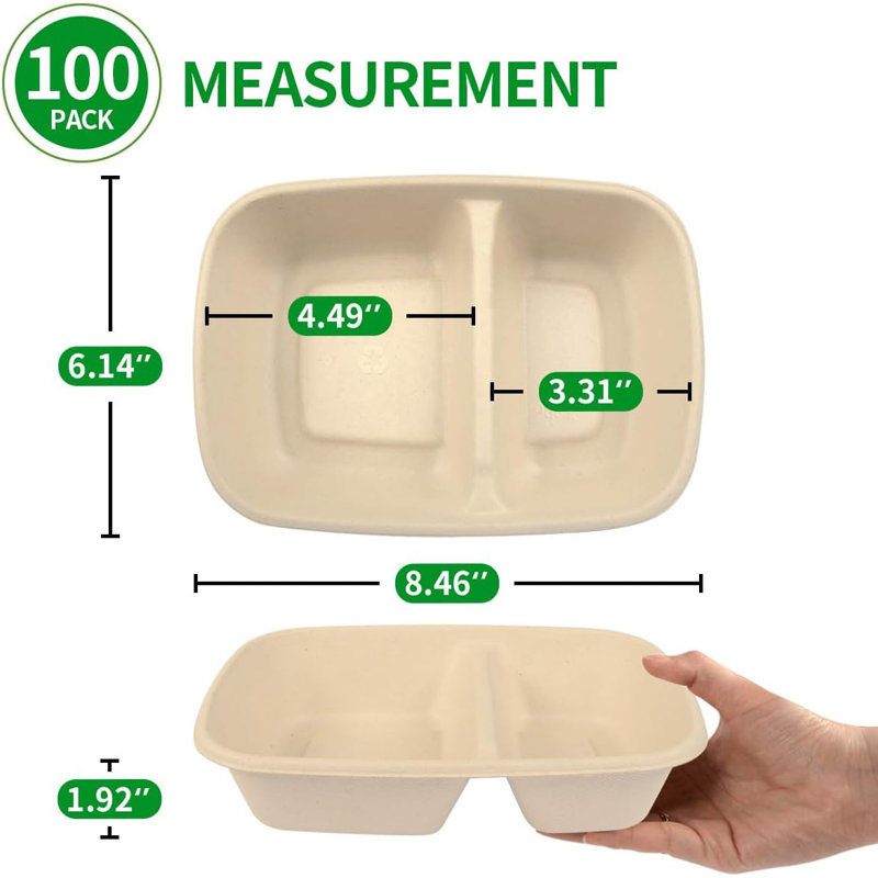 100 Pack 2-compartment Disposable Paper Bowls