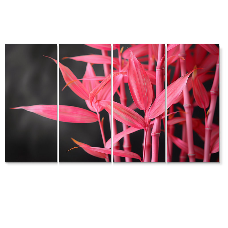 «Pink Black Bamboo Garden III», ensemble de reproductions d'art mural en bambou, H 32 po x l 64 po