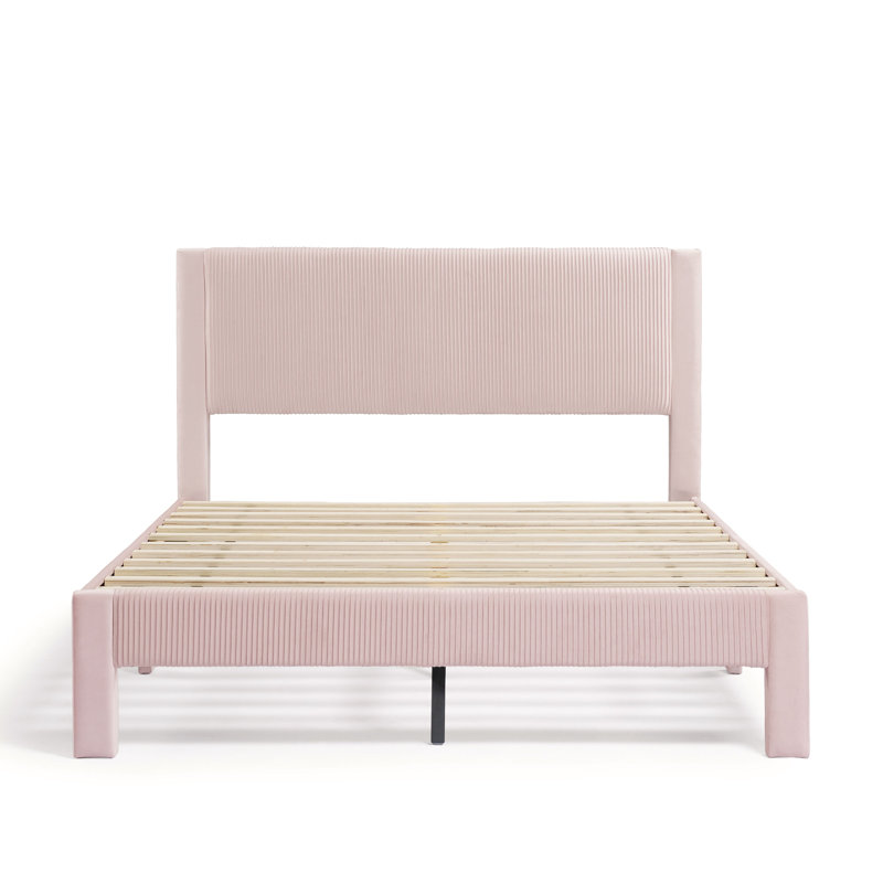 Upholstered Unfinished Platform Bed, Queen, Pink