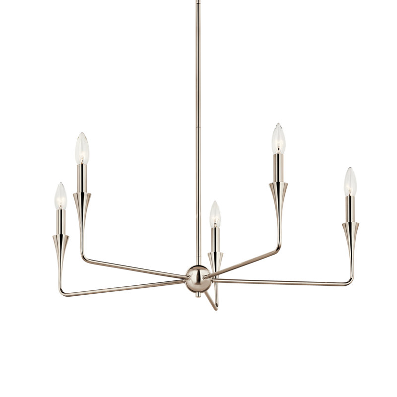 Kichler Alvaro 5-Light Polished Nickel Bare Bulb Steel Chandelier, 19.25" H x 30.25" W x 30.25" D, 5, Polished Nickel