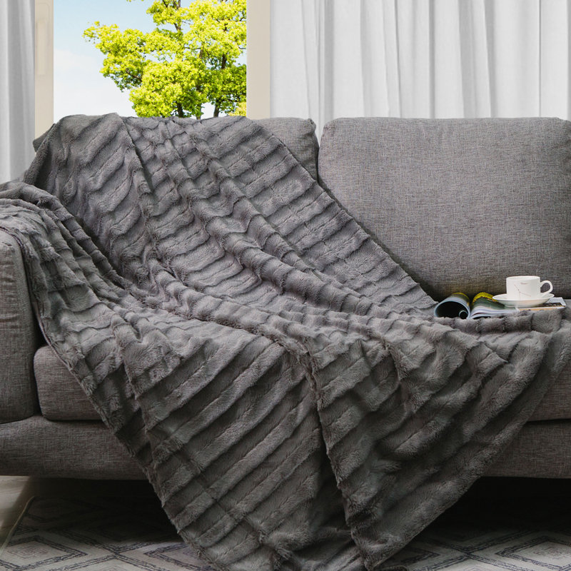  Jeté en fausse fourrure douce, L 60 po x L 70 po, Gris