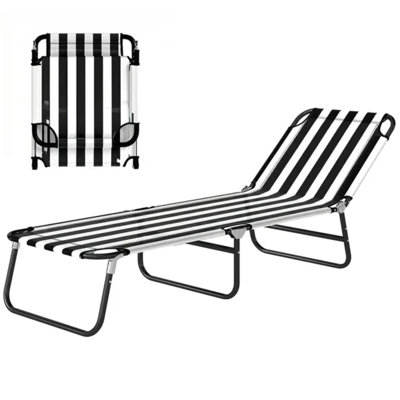 Folding Chaise Lounge Pool Chairs, Outdoor Sun Tanning Chairs with 5-Level Reclining Back, Steel Frame for Beach, Yard, Patio, Black and White