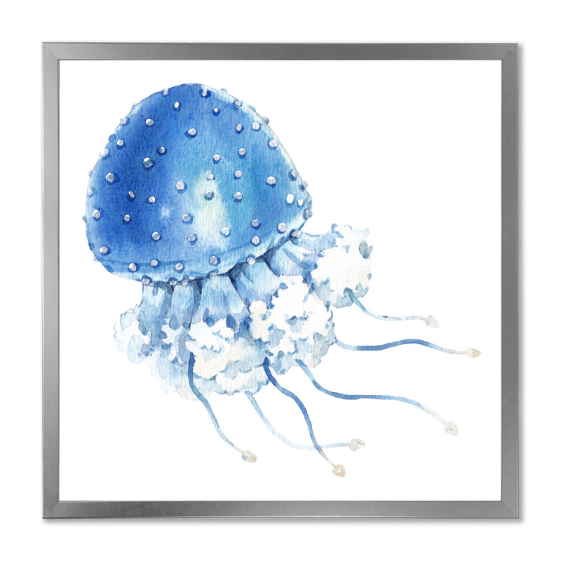 Beautiful Jellyfish Composation IV - Peinture, H 16 po x l 16 po x P 1 po, Impression argent sur toile encadrée