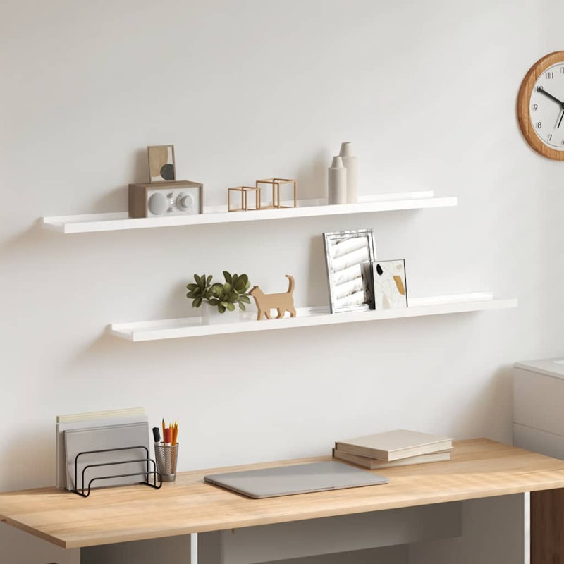 Tablette murale Tablette flottante à fixation murale pour cadre photo, H 1,2 po x l 39,4 po x P 3,5 po, Blanc très luisant