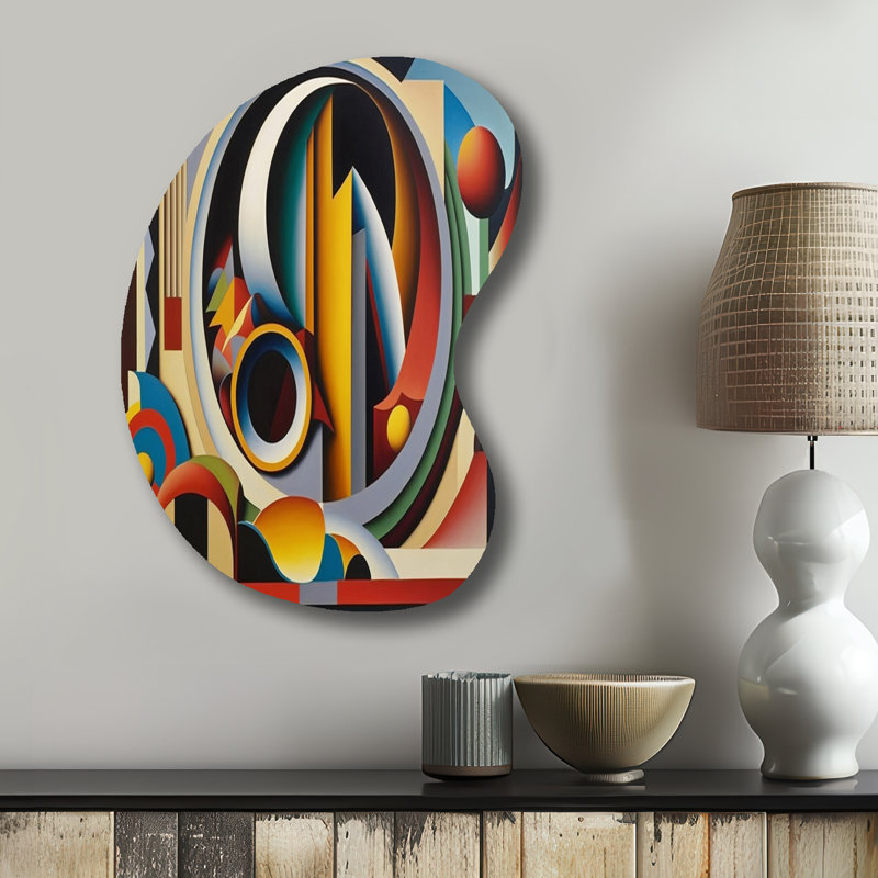 Circular Retro Dynamics II - Moderne forme géométrique de flèche - Art mural métallique asymétrique, H 31 po x l 22 po