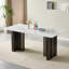 Table de salle à manger rectangulaire de 69,30 pouces de style moderne, en verre trempé avec plateau de table en marbre, pieds de table brossés mat, convenant à 4 à 6 personnes, marbre blanc, gris mat.