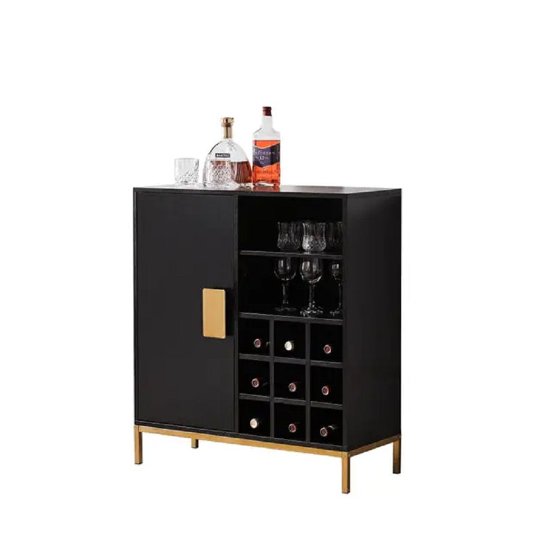 Bar Cabinet with Wine Rack & Glass Holder, Freestanding Liquor Storage Cabinet with Doors & Adjustable Shelves for Living Room, Dining Room or Kitchen