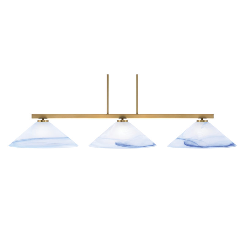 Bar 3 lumières Bremer avec verre tourbillon bleu 16 po, Laiton New Age