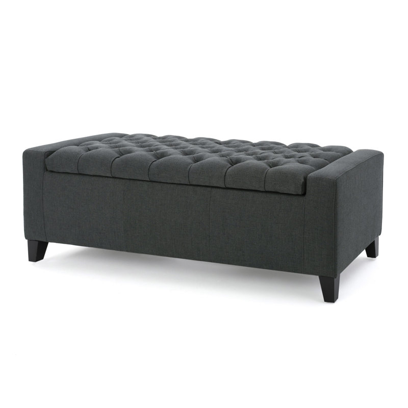 Kaiyana Upholstered Ottoman, Storage Ottoman, Dark Gray Fabric