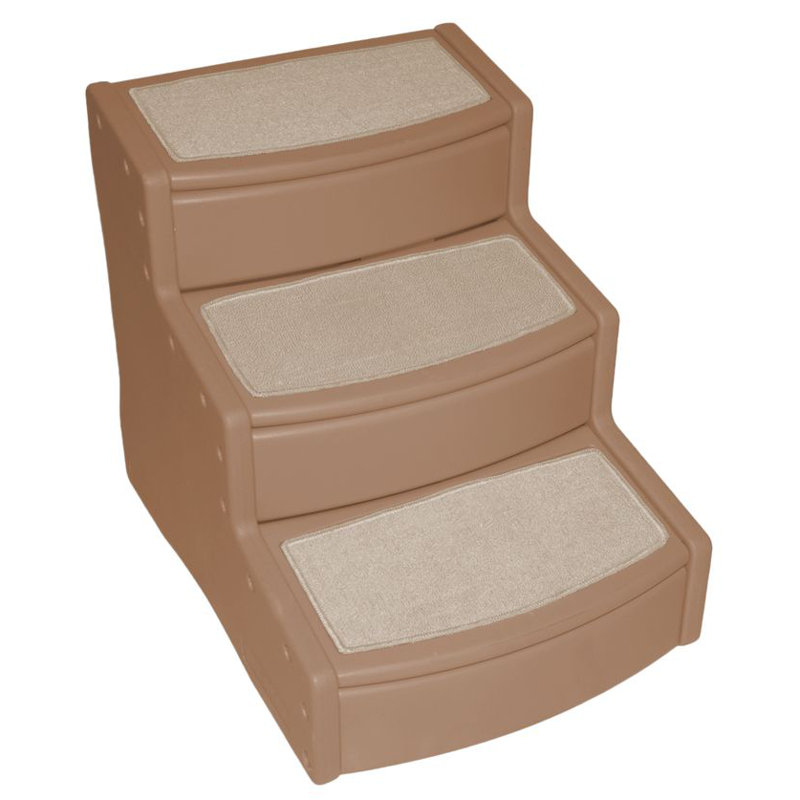 Tan Collapsible Pet Stairs with Carpet Tread