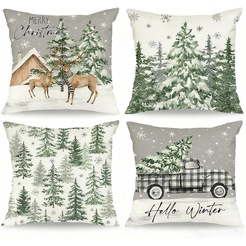 Ensemble de 4 housses de coussins décoratifs en forme de flocon de neige de 18 x 18 pouces avec fermeture à glissière cachée pour la décoration intérieure