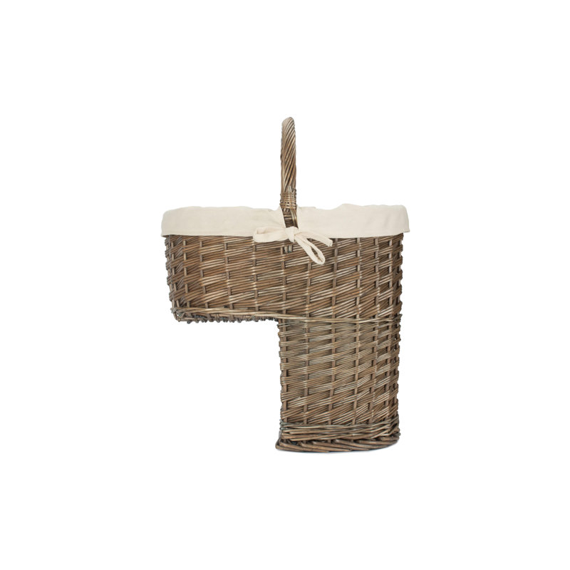 Wicker Stair Storage Basket with Lining, Grey