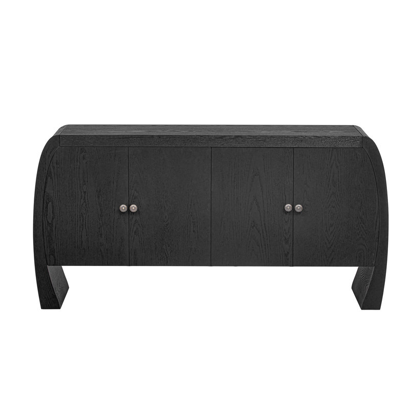 Armoire de rangement avec placage de frêne et pieds élégants arrondis élégants pour la décoration intérieure, Noir