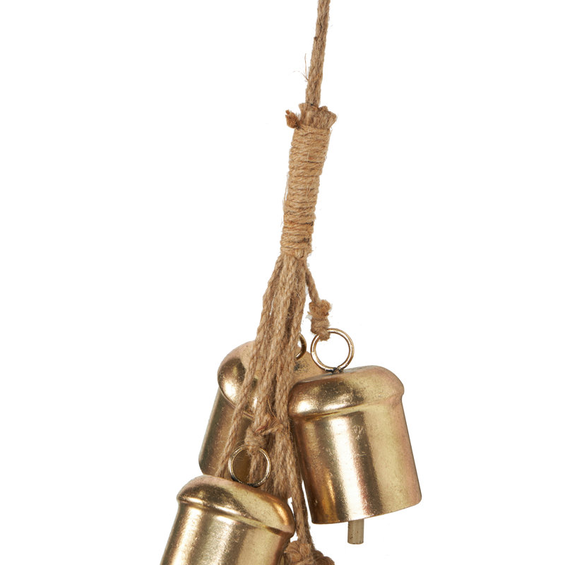 Gold Metal Cluster Decorative Bells with Jute Hanging Rope