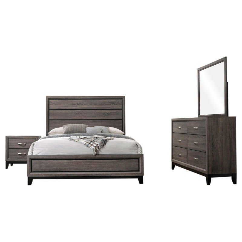 Ensemble de chambre avec lit à panneaux 4 pièces Carina