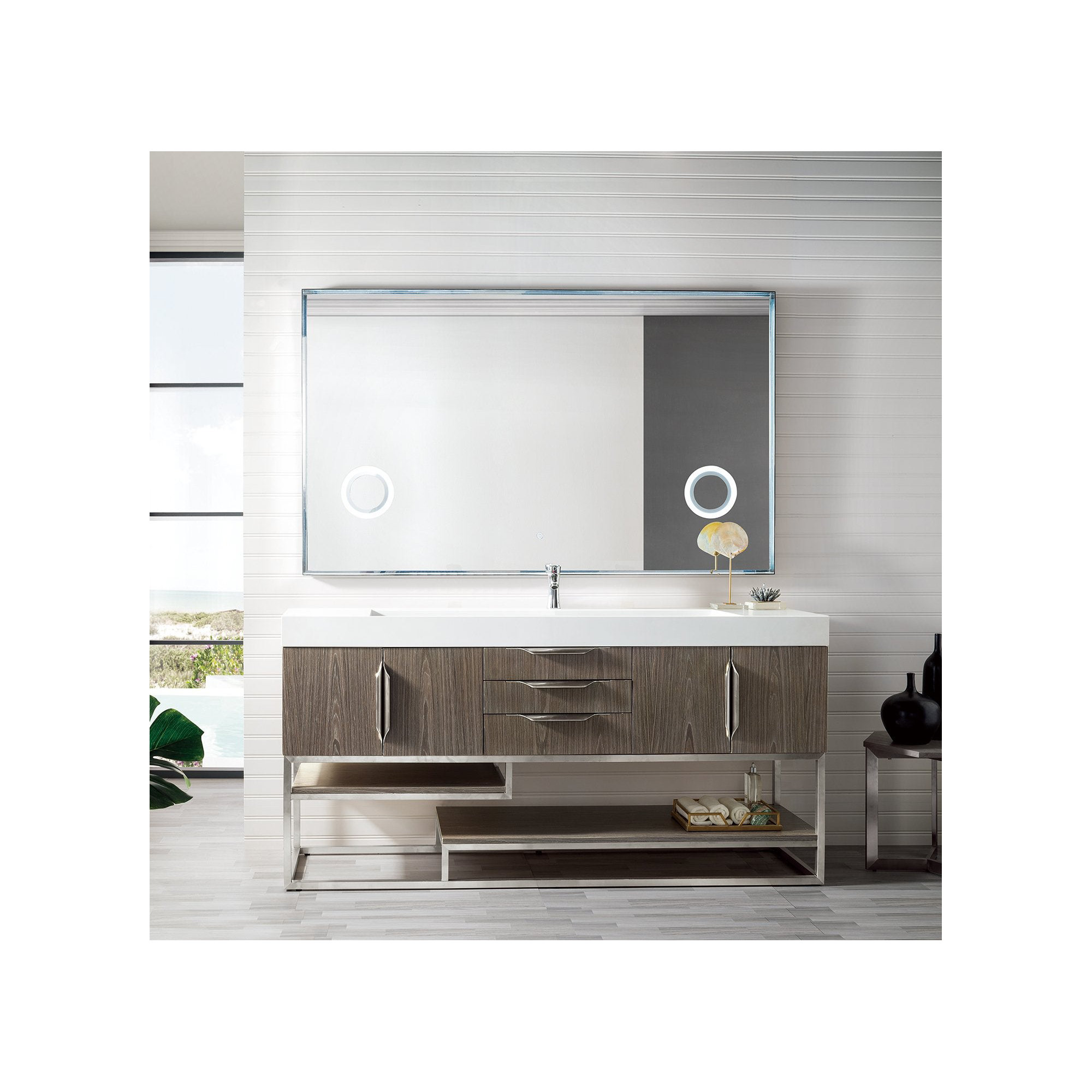 Samorah 72" Double Bathroom Vanity Set, Brushed Nickel, Ash Gray