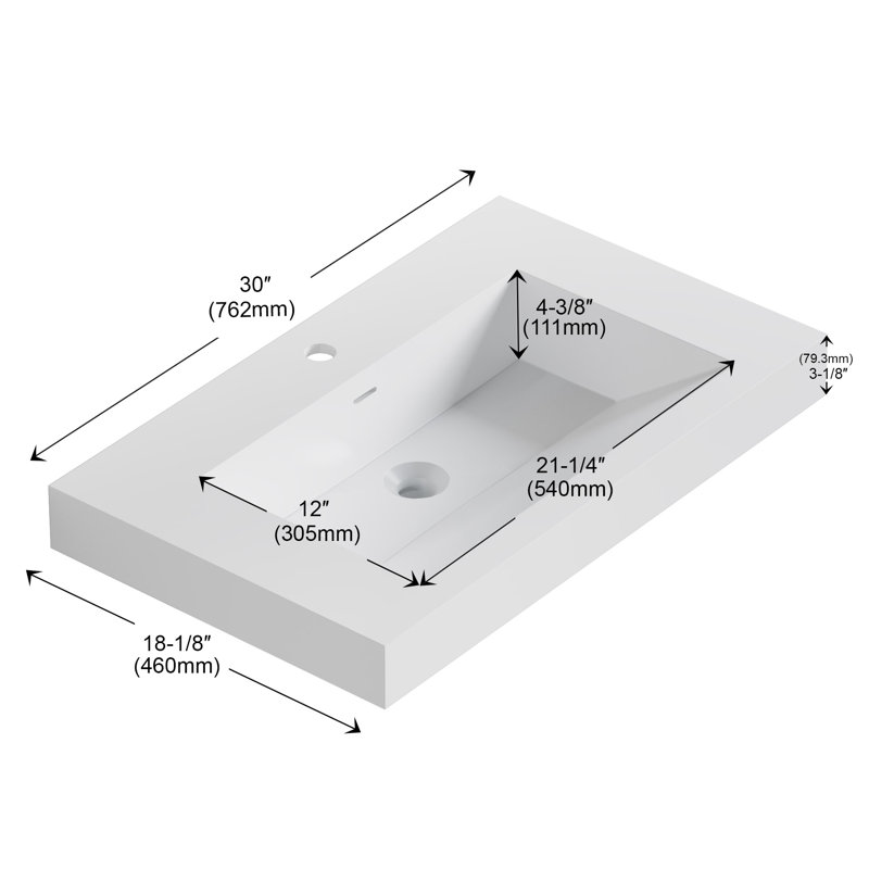 Lavabo mural en surface solide de 30 pouces