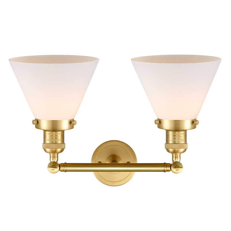 Cone 2 Light Bath Vanity Light, 6 Watt Vinage LED Bulb, Matte White Cased, Satin Gold
