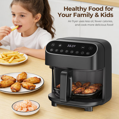 Electactic 5Qt Pfas-Free Glass Air Fryer - 1550W, 8 Presets, 360° Visible Cooking, Dishwasher-Safe