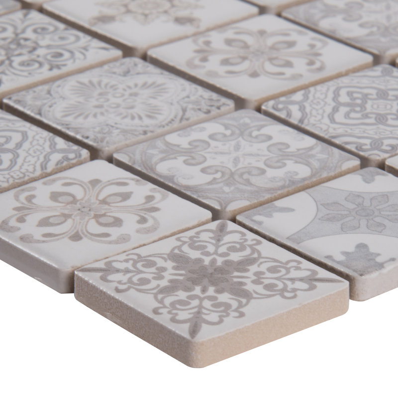 Carrelage mural mosaïque en porcelaine Anya 12 po x 12 po, monté sur filet, Gris anthracite