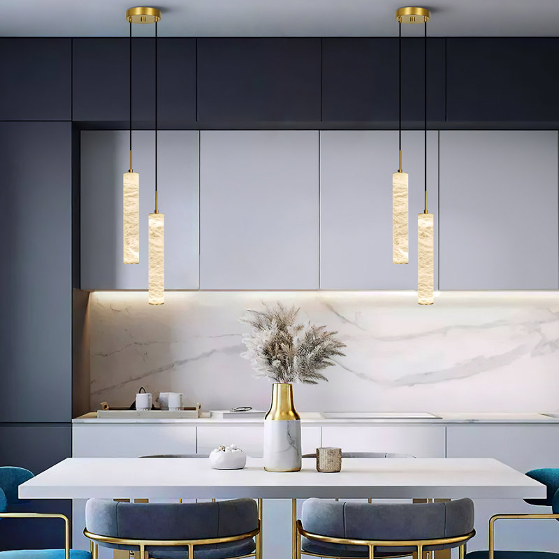 Luminaires modernes Alison en pierre de albâtre naturel pour îlot de cuisine, Doré, 4000K