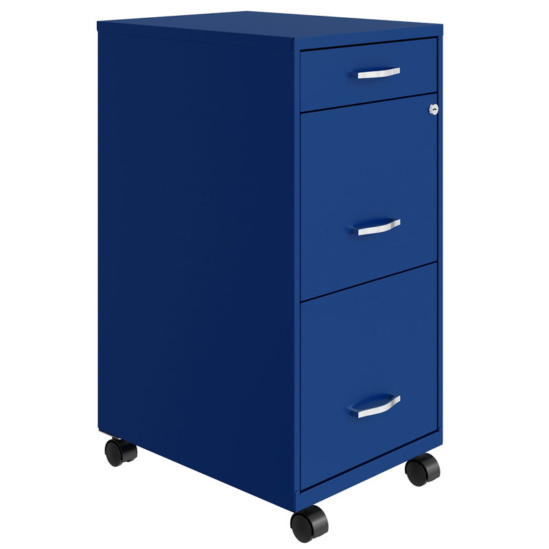 Compact Blue Steel 3-Drawer Mobile File Cabinet with Lock